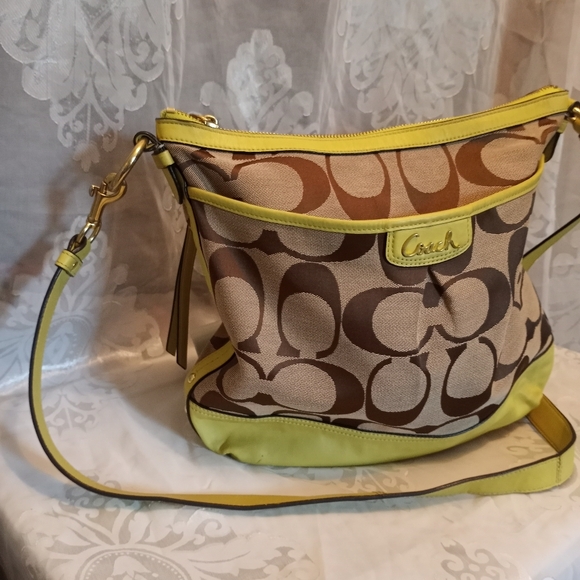 Coach Brown and Lime Green Bag Hobo Y2K Handbag - Picture 2 of 16